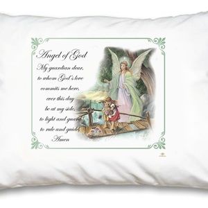 Guardian Angel Green Border Pillow Case - English